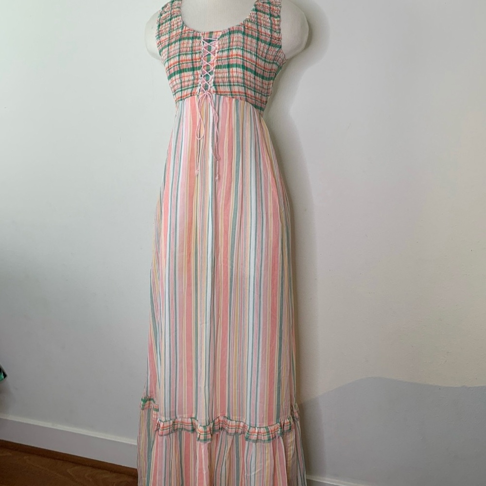 Vintage 70s Colorful Striped Dress with Ruffle Sleeves - Picture 8 of 9
